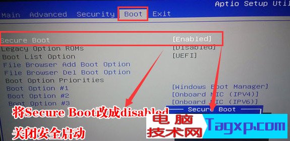 secure Boot按回车改成Disabled