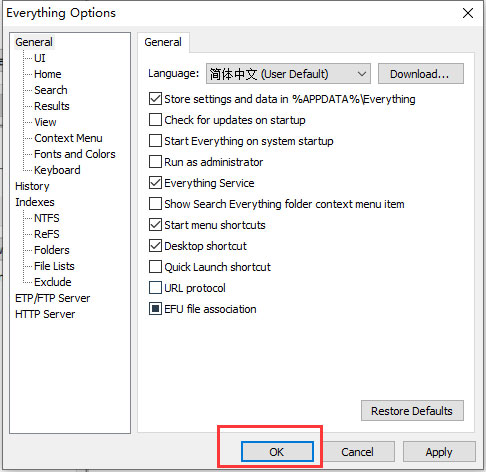 Windows10系统everything设置中文界面的方法