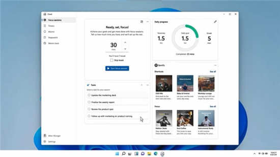 Windows 11 将 Spotify 与 Focus Sessions 功能集成