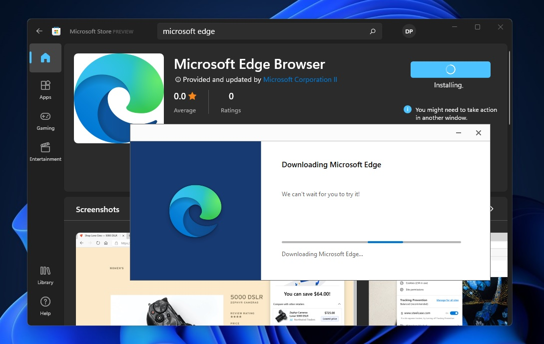 Microsoft Edge 在 Windows 11 的 Microsoft Store 上