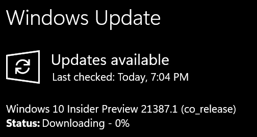 Windows10 Build 21387.1即将推出到Dev