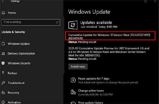 已发布适用于Windows 10 Build 21337.1010的新累积更新KB5001618