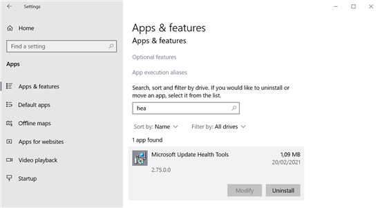 Windows10应用程序Microsoft Update Health Tools是