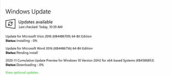 Microsoft将KB4586853推出到Win10 20H1 / 20H2以修