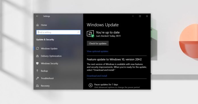 微软为特殊的Windows10 20H2更新提供