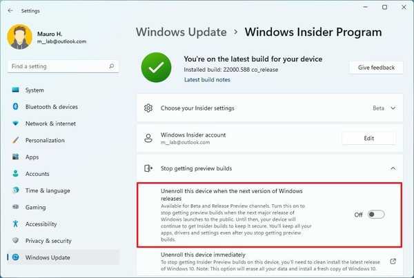 如何在 Windows 11 上停止 Insider 构建