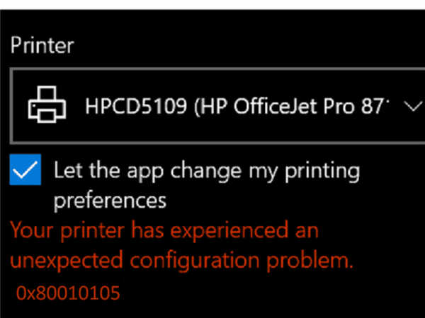 修复您的打印机在Win10/11中遇到了意外的配置问题0x80010105错误