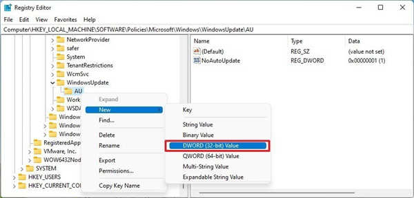 windows11最新注册表禁用自动更新方法