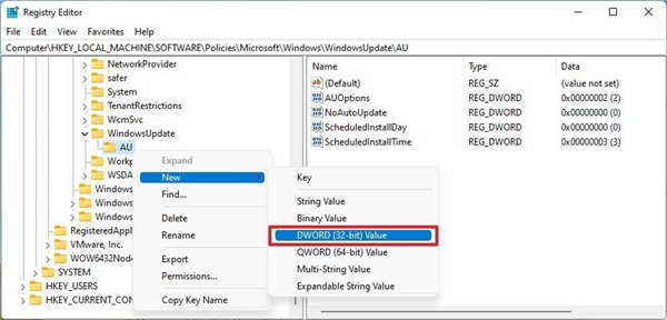 windows11最新注册表禁用自动更新方法
