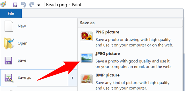 从“文件”菜单中选择另存为  JPEG 图片。