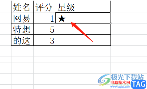 ​excel表格根据评分来打星的教程