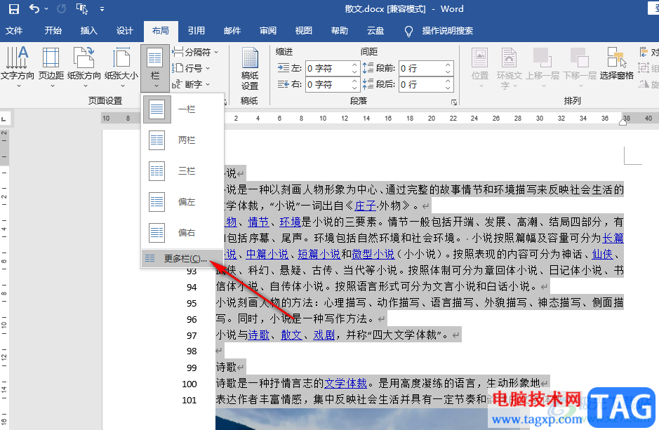 Word把某一页分栏的方法