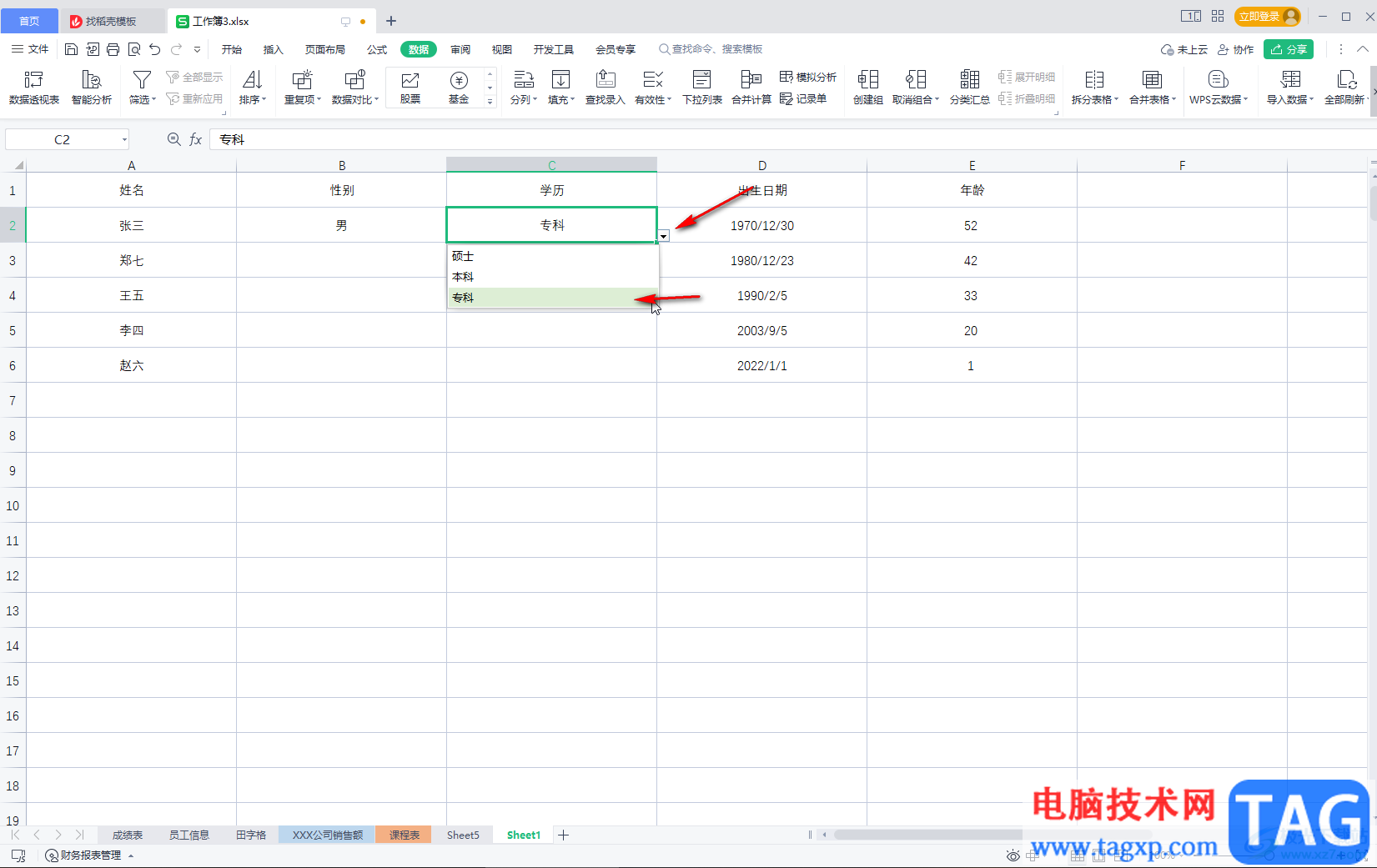 WPS Excel添加下拉选项内容的方法教程