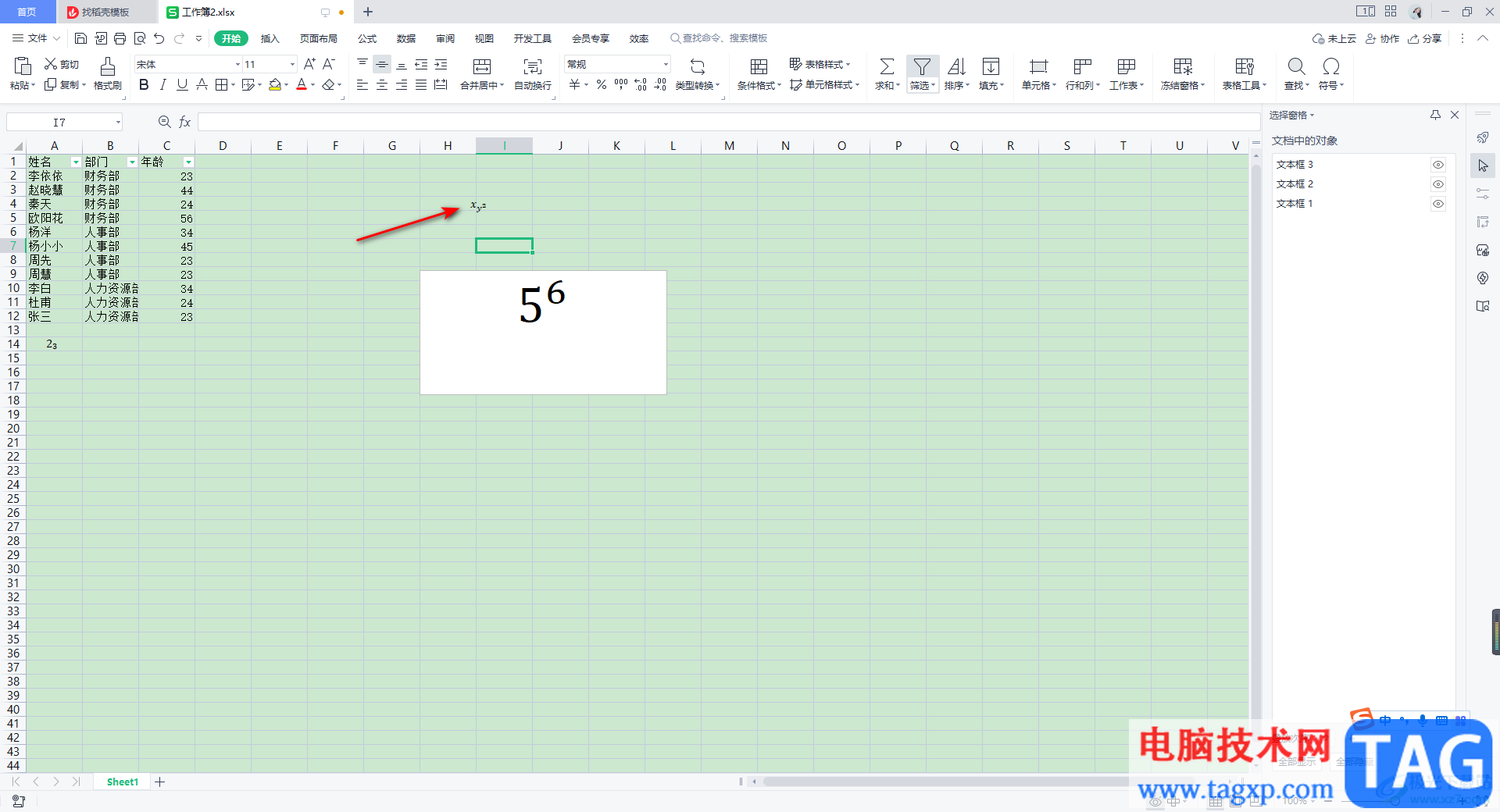 WPS Excel中输入上下标公式的方法