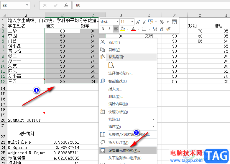 Excel显示或隐藏单元格内容的方法