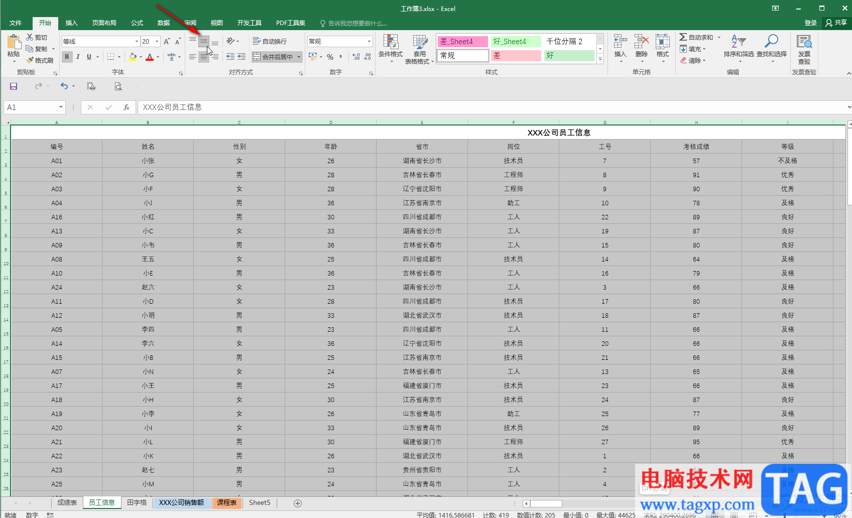 Excel设置水平居中的方法教程