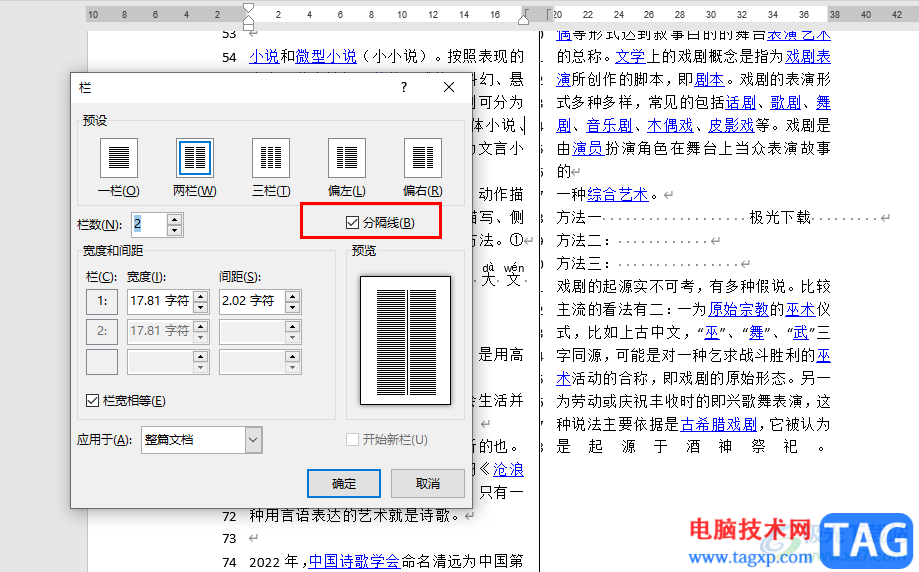 word分栏设置分割线的方法