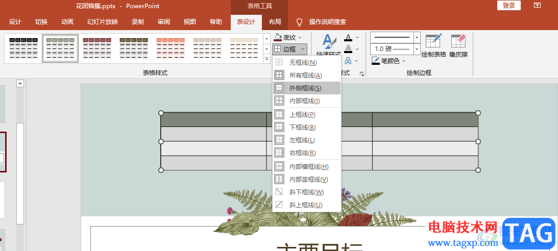 PPT给表格添加内外框线的方法