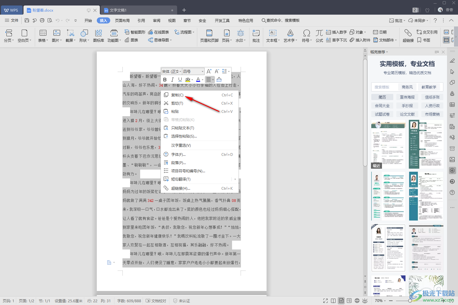 WPS Word设置复制整页保留源格式的方法