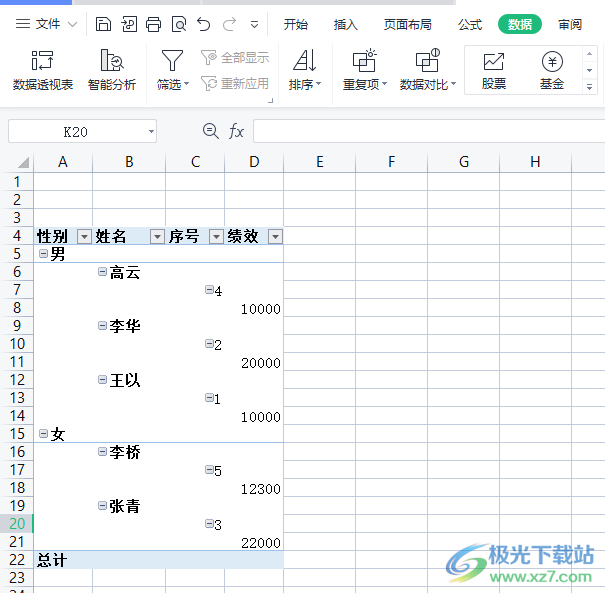 wps表格中的数据透明表修改行列字段顺序的教程