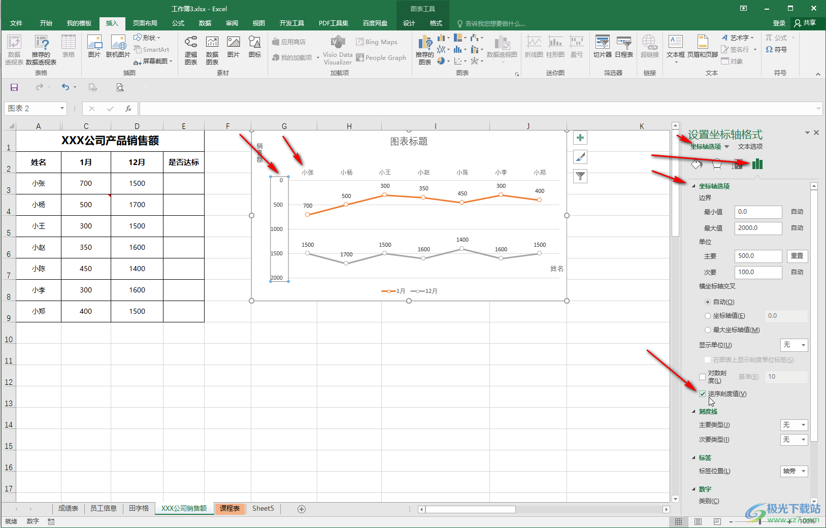 Excel表格把横坐标放在上方的方法教程