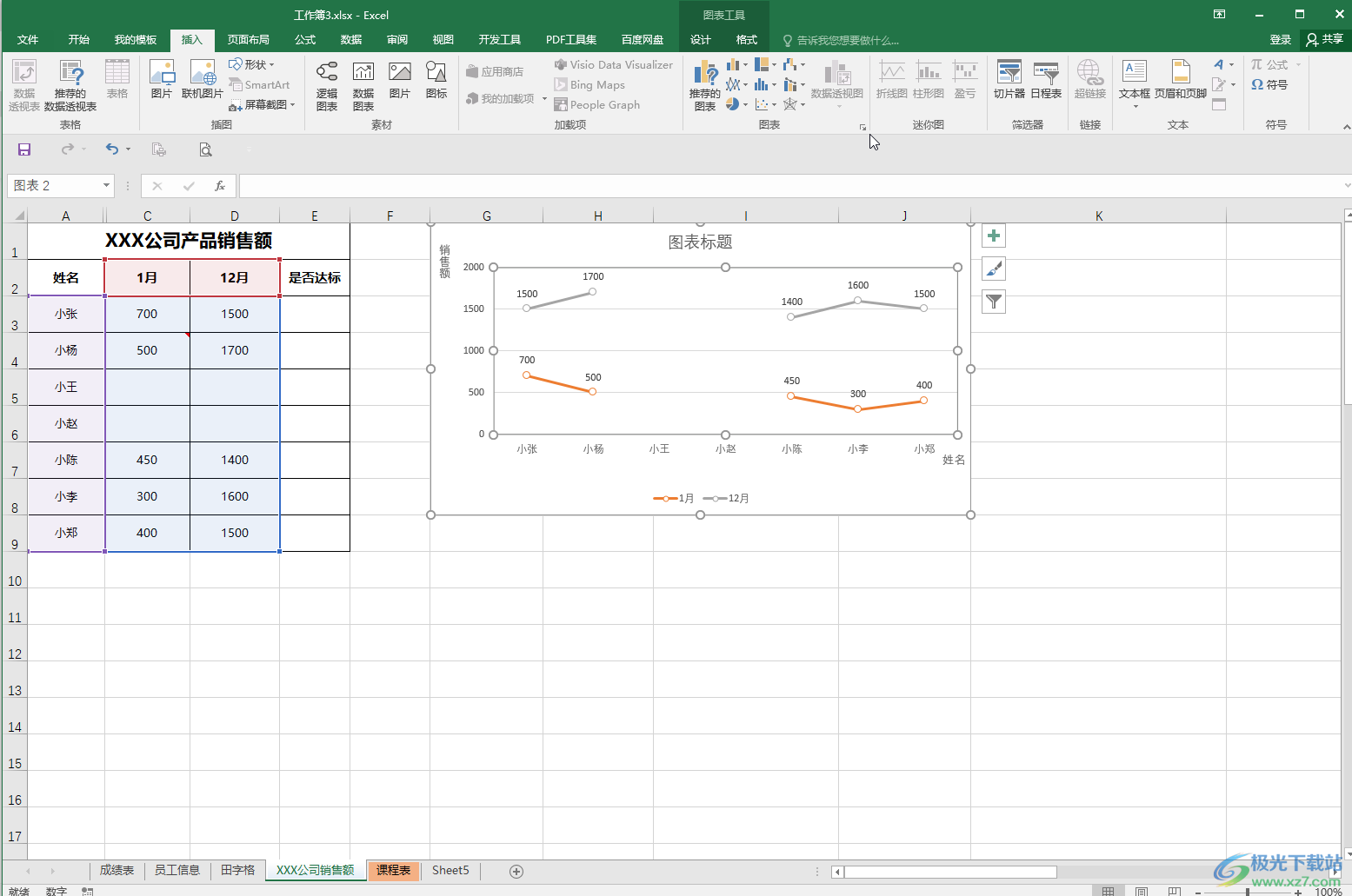 Excel表格的图表中用直线替代数据源空值的方法教程