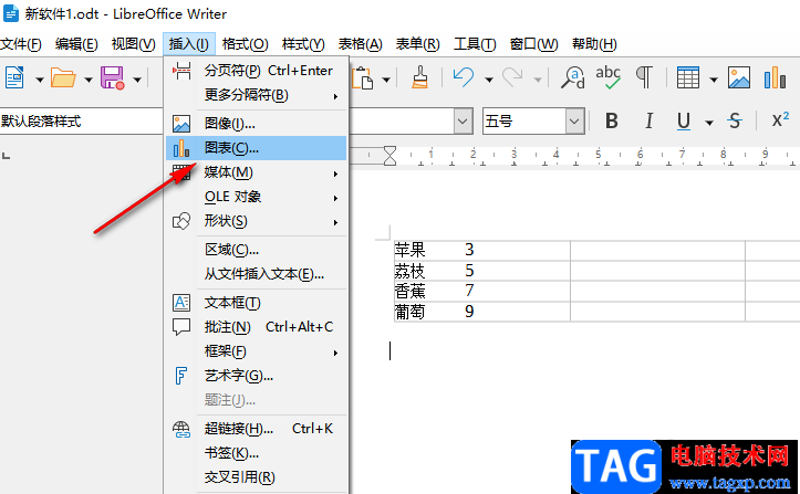 libreoffice在文档中插入图表的方法