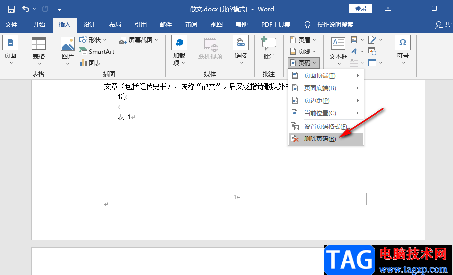 Word删除页码的方法