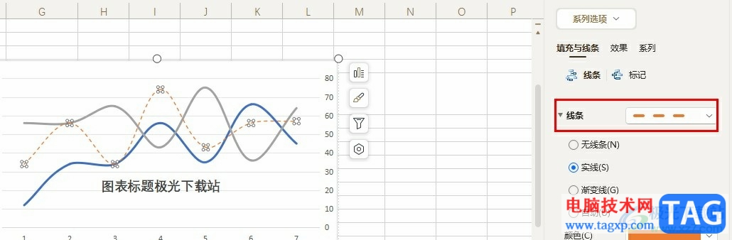 WPS Excel折线图设置为虚线的方法