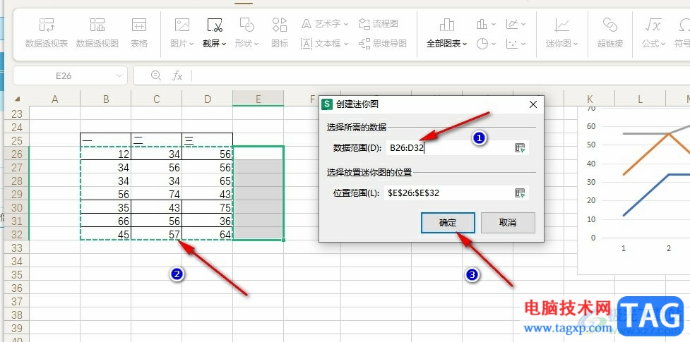 WPS Excel在表格中添加迷你盈亏图的方法