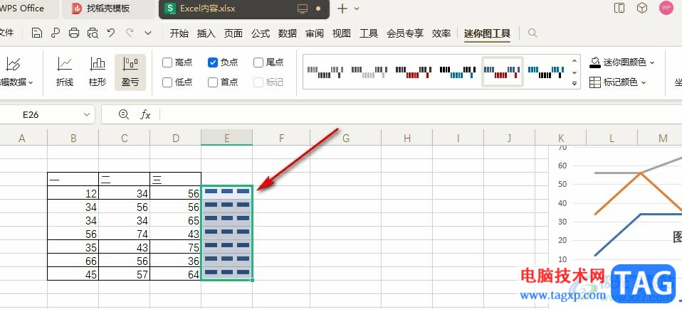 WPS Excel在表格中添加迷你盈亏图的方法