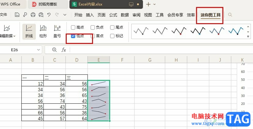 WPS Excel突出显示迷你图低点的方法