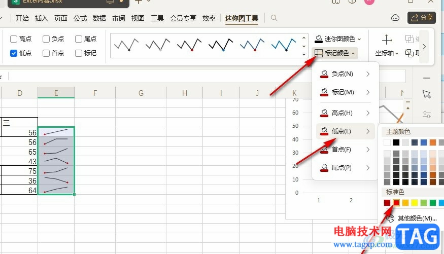 WPS Excel突出显示迷你图低点的方法