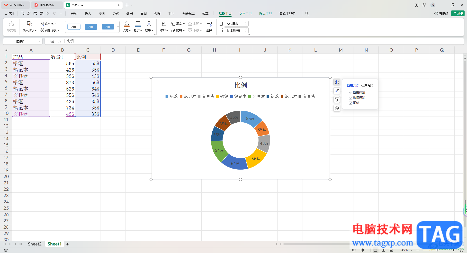 WPS Excel插入圆环图的方法