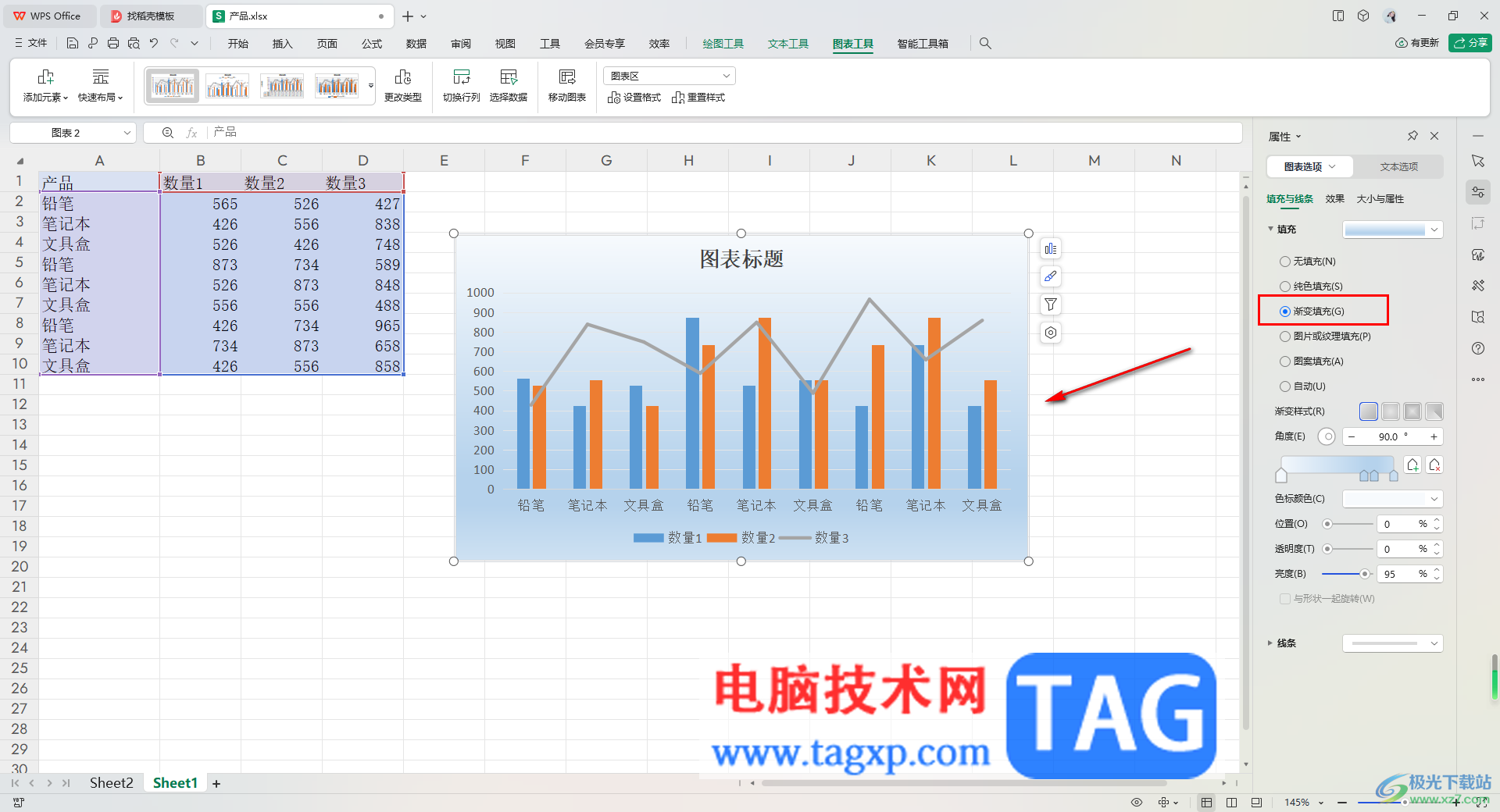 WPS Excel图表设置渐变填充的方法