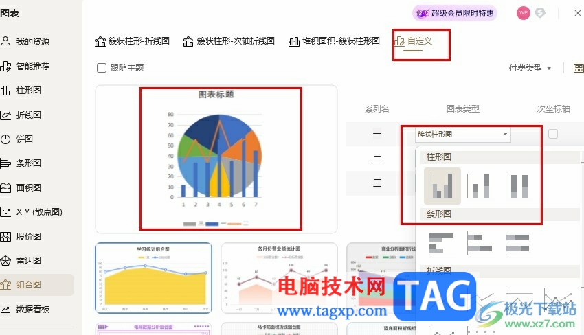 WPS Excel表格数据制作组合图的方法