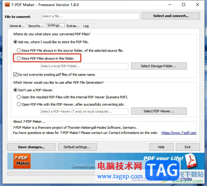 7-PDF Maker设置pdf文件的默认存储位置的教程