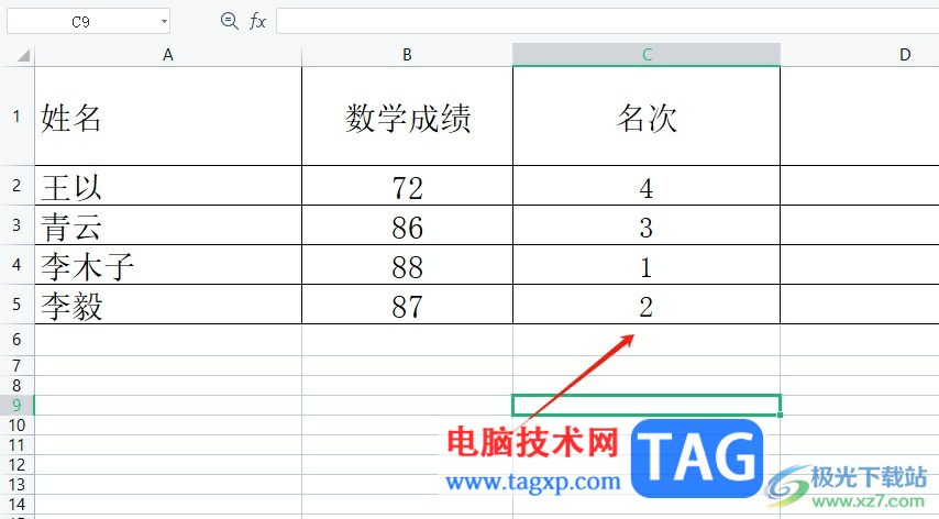 ​wps表格给成绩排名次的教程