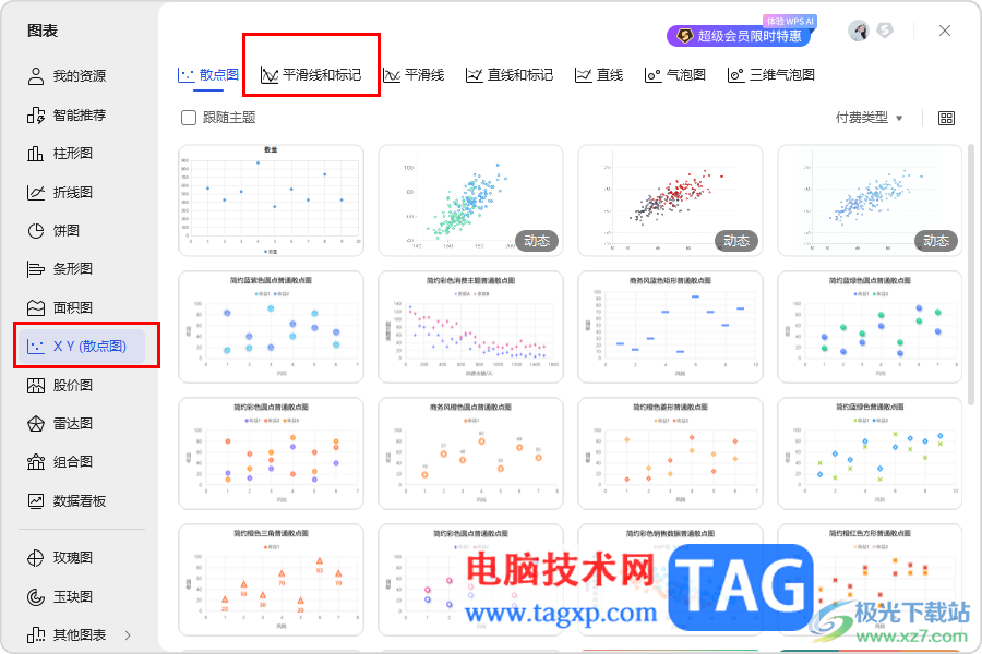 WPS Excel创建散点曲线图的方法