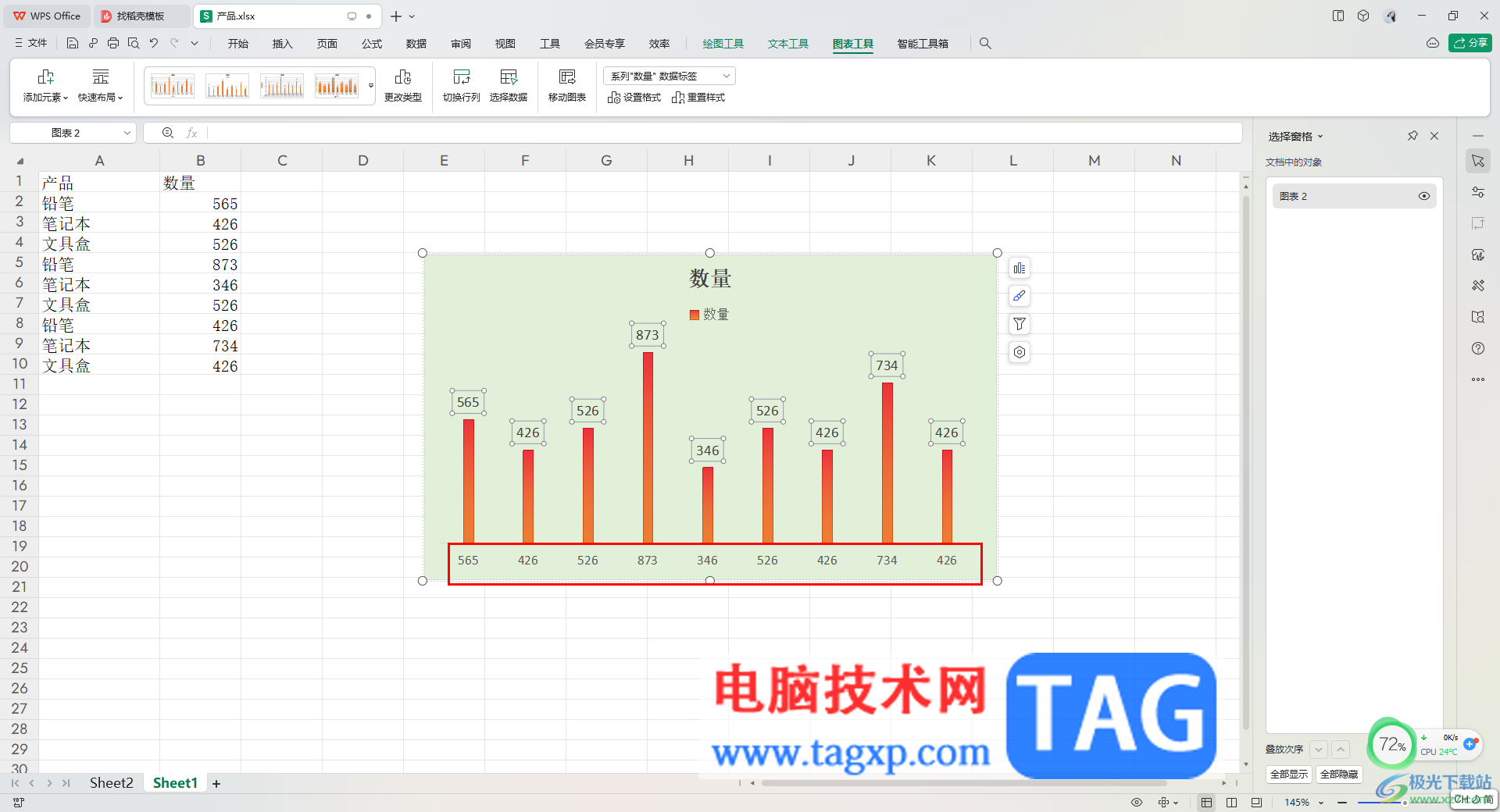 WPS Excel图表更改坐标轴标签的方法