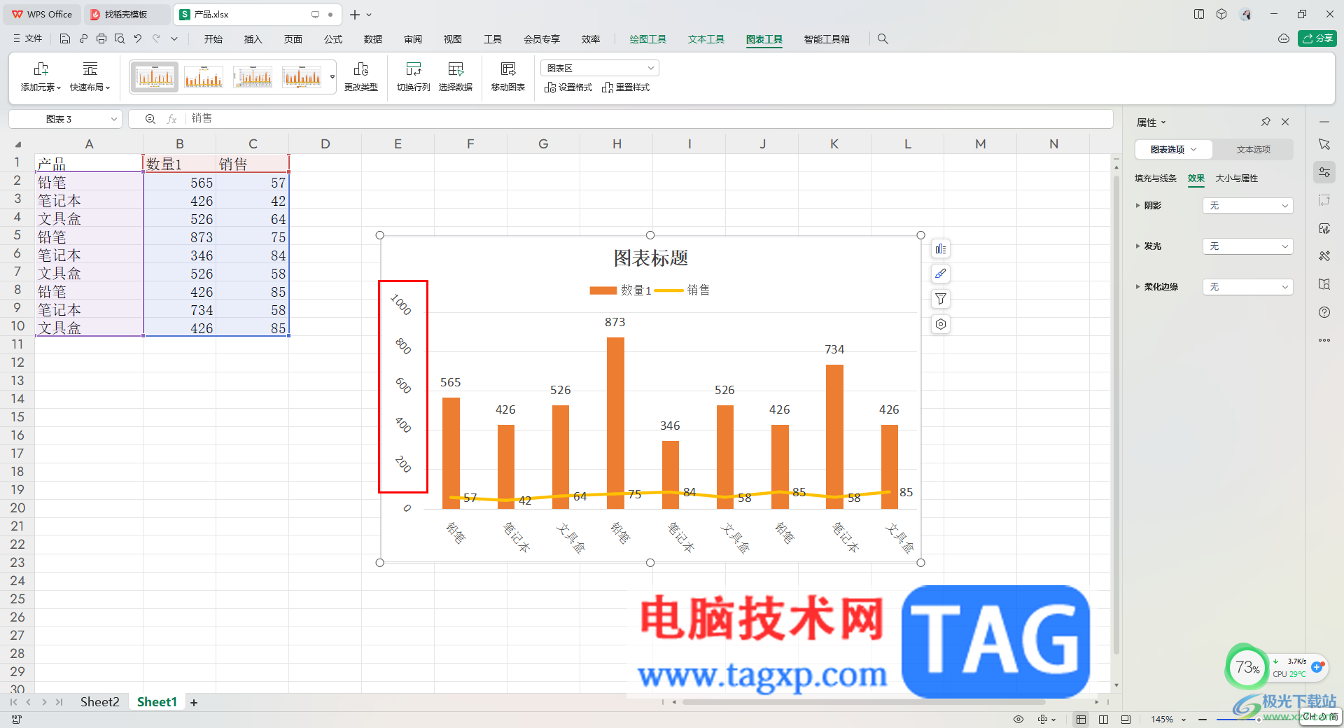 WPS excel修改纵坐标轴标签的文字方向的方法