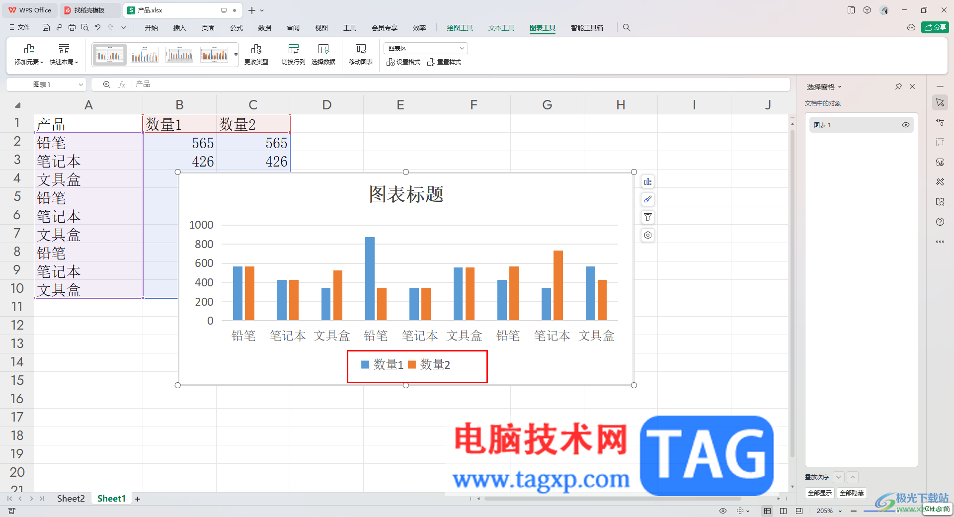 wps表格中柱形图修改图例位置的方法