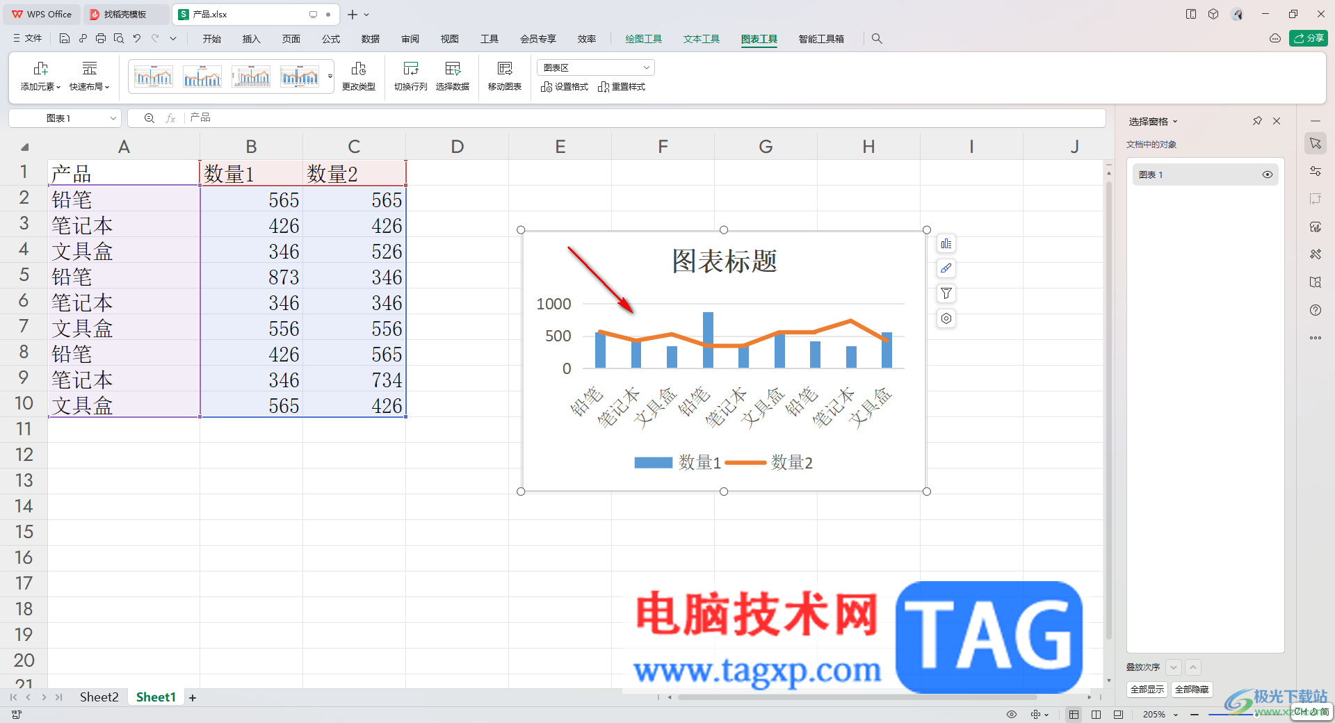 wps excel在柱形图上添加折线的方法