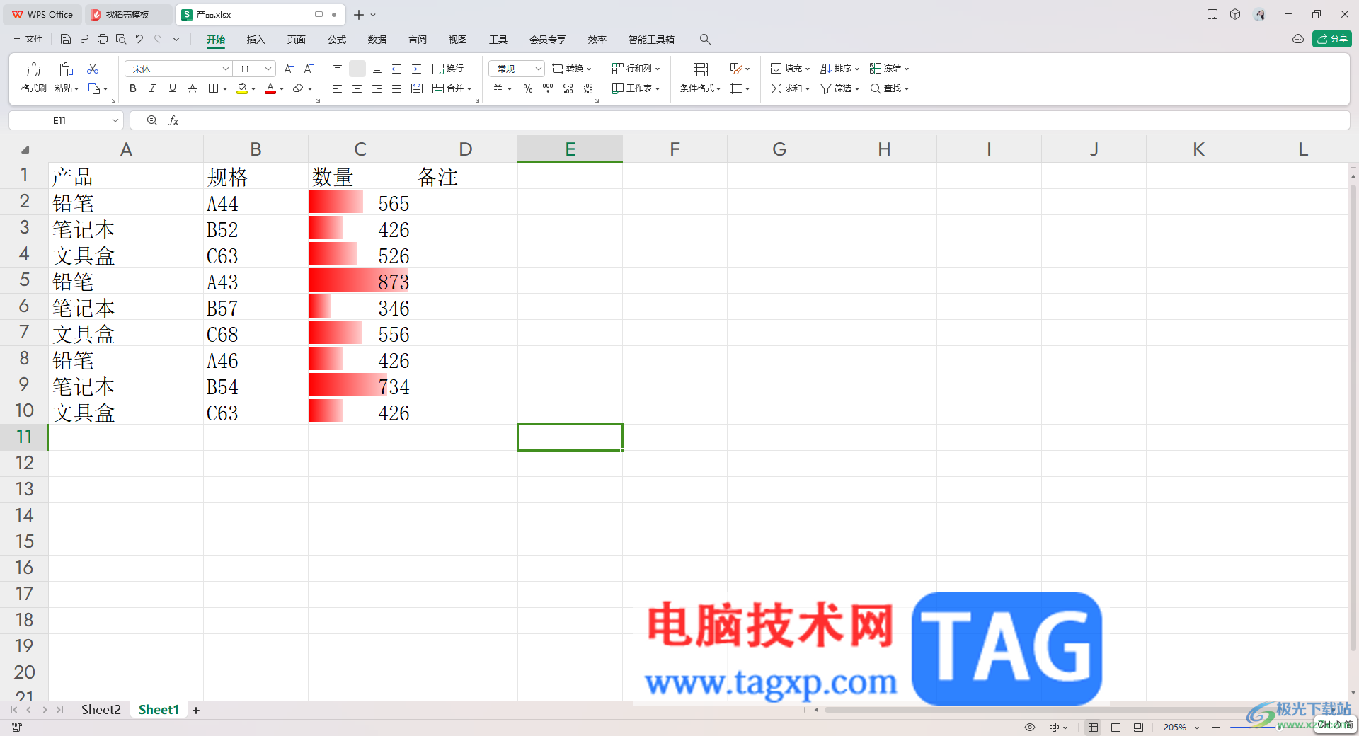 WPS表格用进度条表示内容的方法