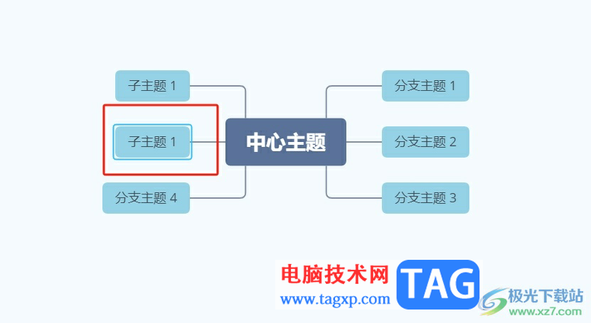 xmind在两个子主题之间加剪头的教程