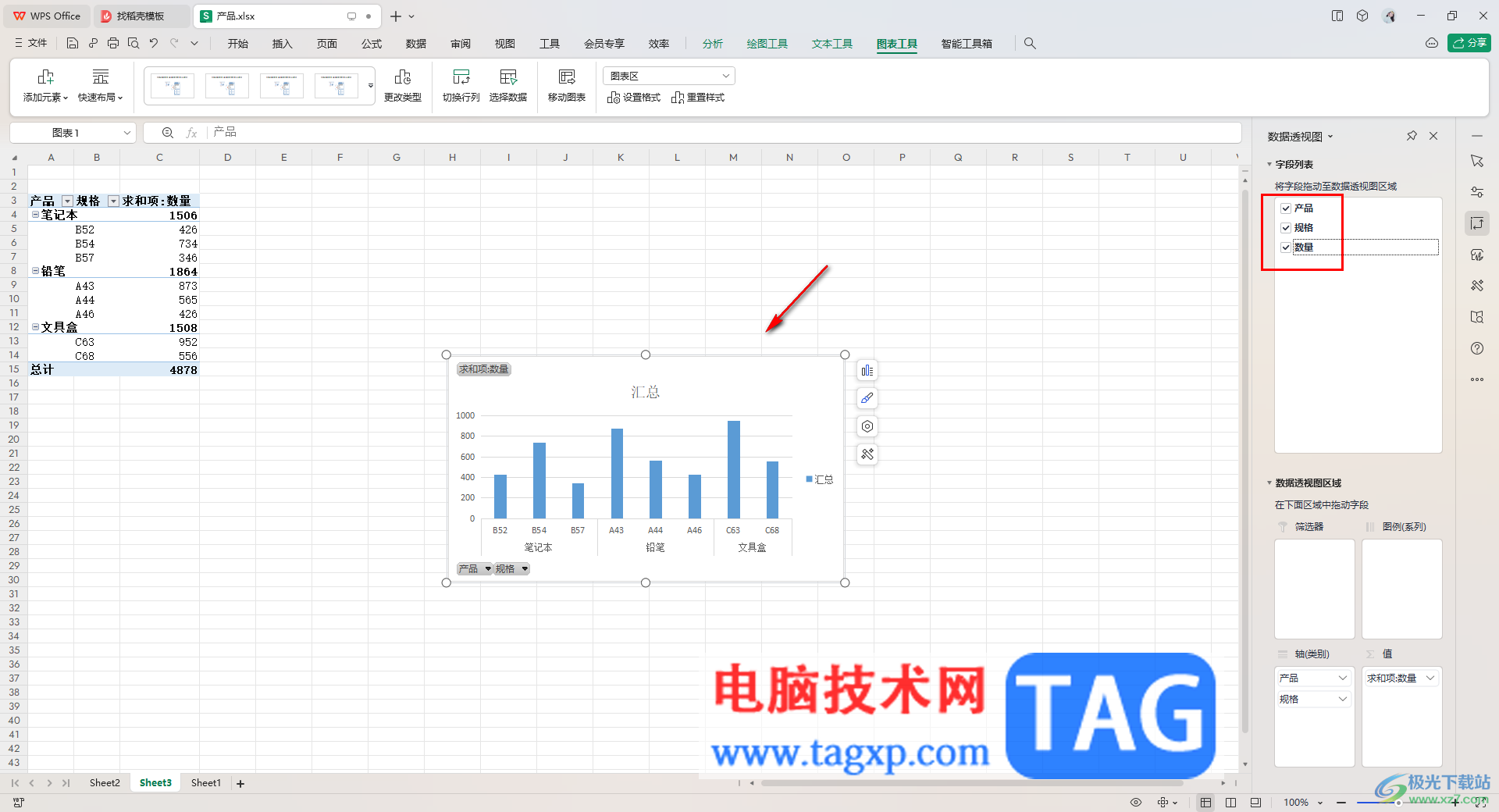 WPS表格透视图添加线性趋势线的方法