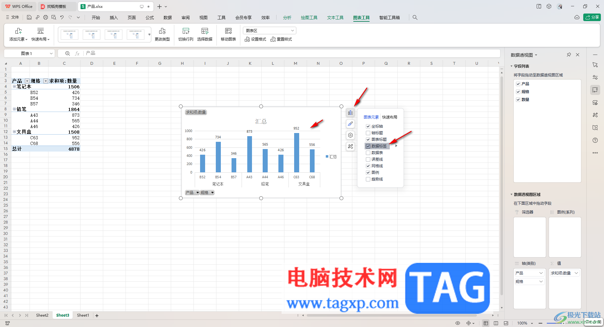 WPS表格透视图添加线性趋势线的方法