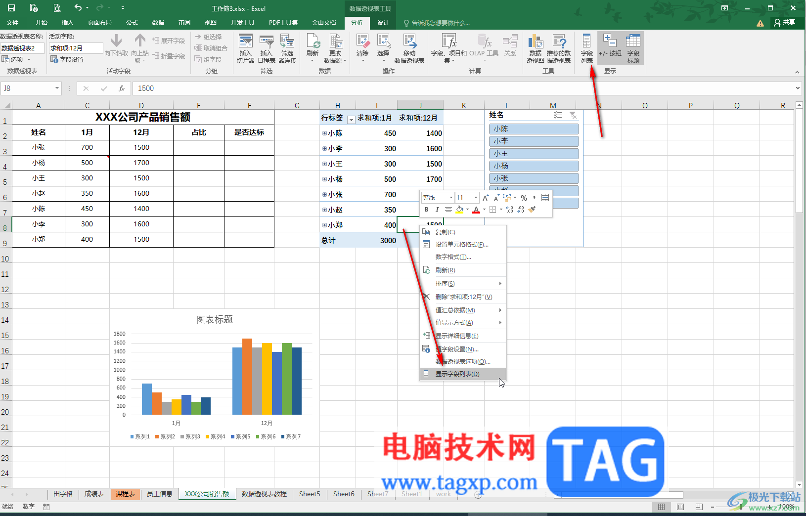 Excel显示或隐藏数据透视表数据的方法教程