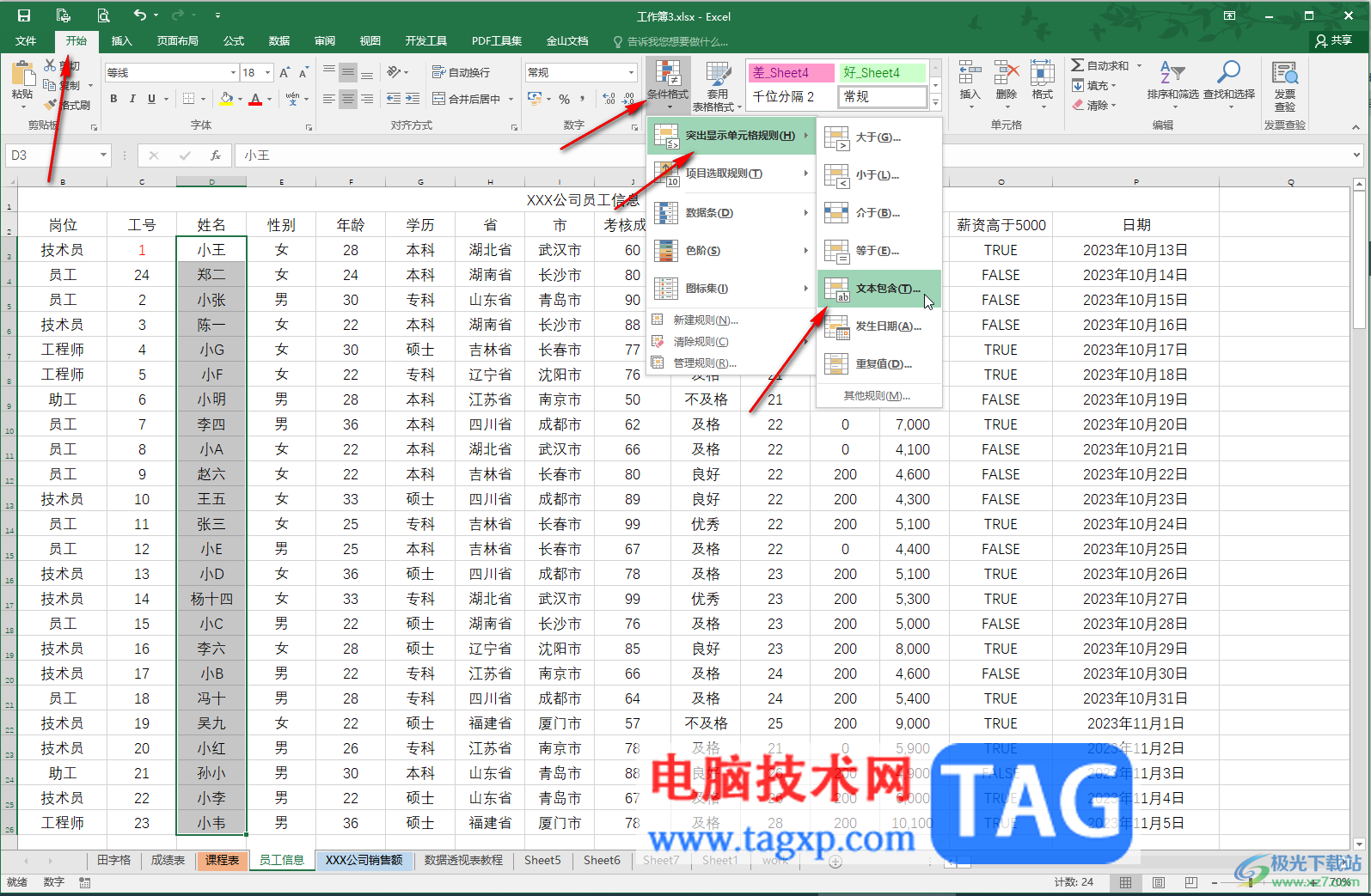 Excel突出显示包含某字的方法教程