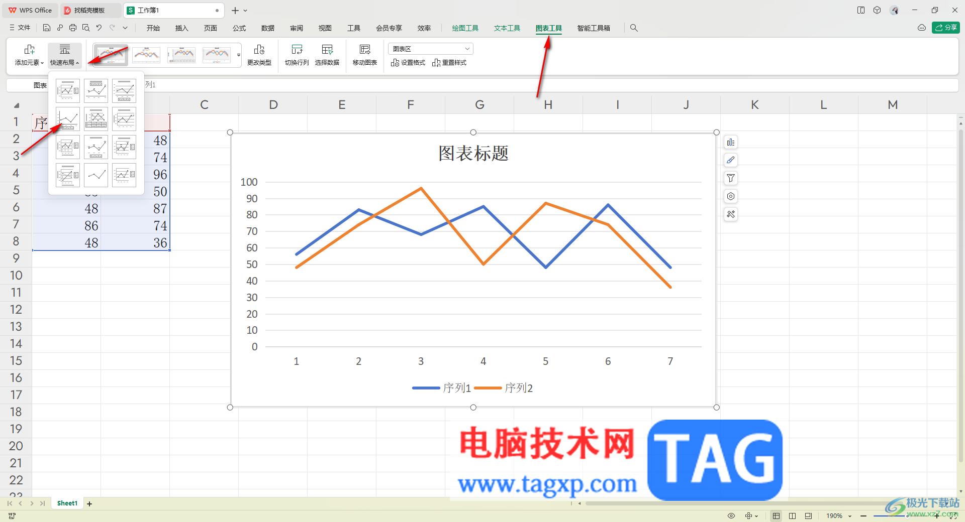 WPS表格制作无刻度线的折线图的方法